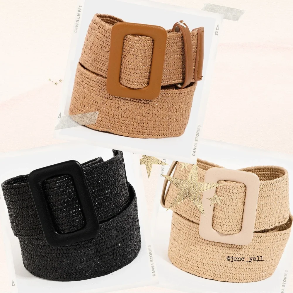 Rectangle Buckle Straw Braided Belt 3x42” | BLACK